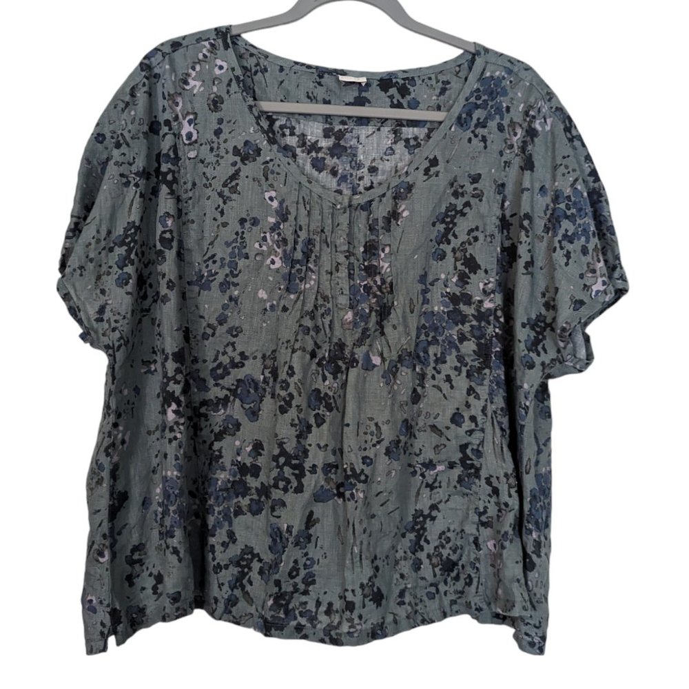 Women's Poetry abstract cap sleeve linen top, blue/multi, size 16